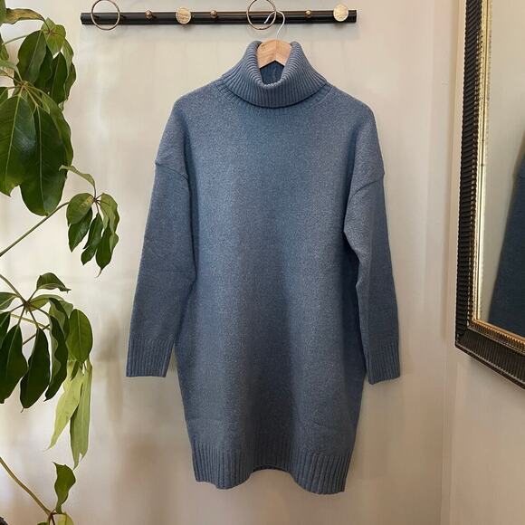 Urban Daizy Oversized Turtleneck Sweater Dress | Soft Knit, Heather Blue, Small - Picture 2 of 7